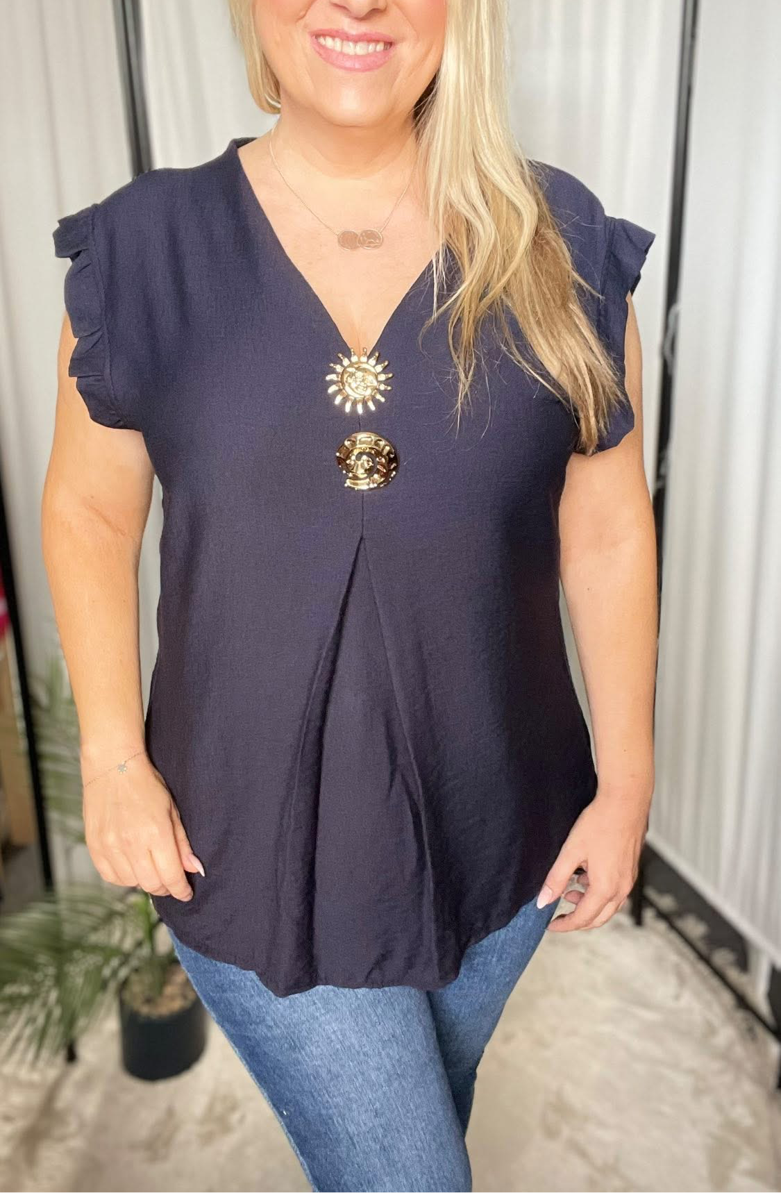 THE TESSA TOP WITH REMOVABLE BROOCH’S - NAVY