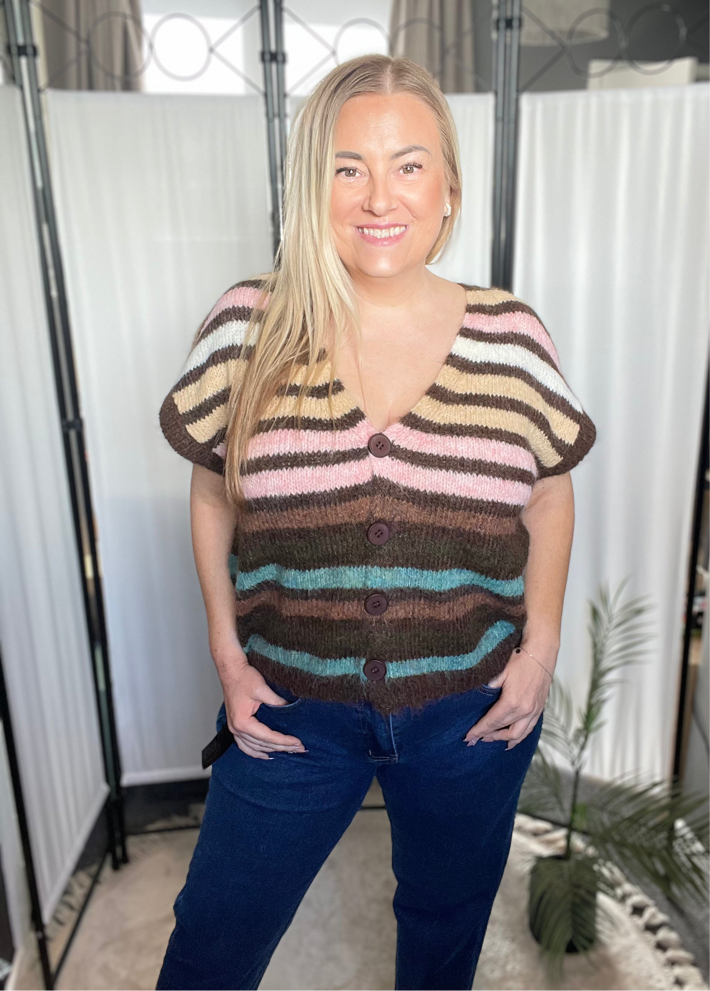 THE STRIPE KNIT TOP - PINK MIX