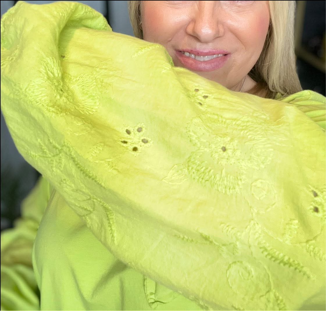 THE NADIA EMBROIDERED TOP - LIME GREEN