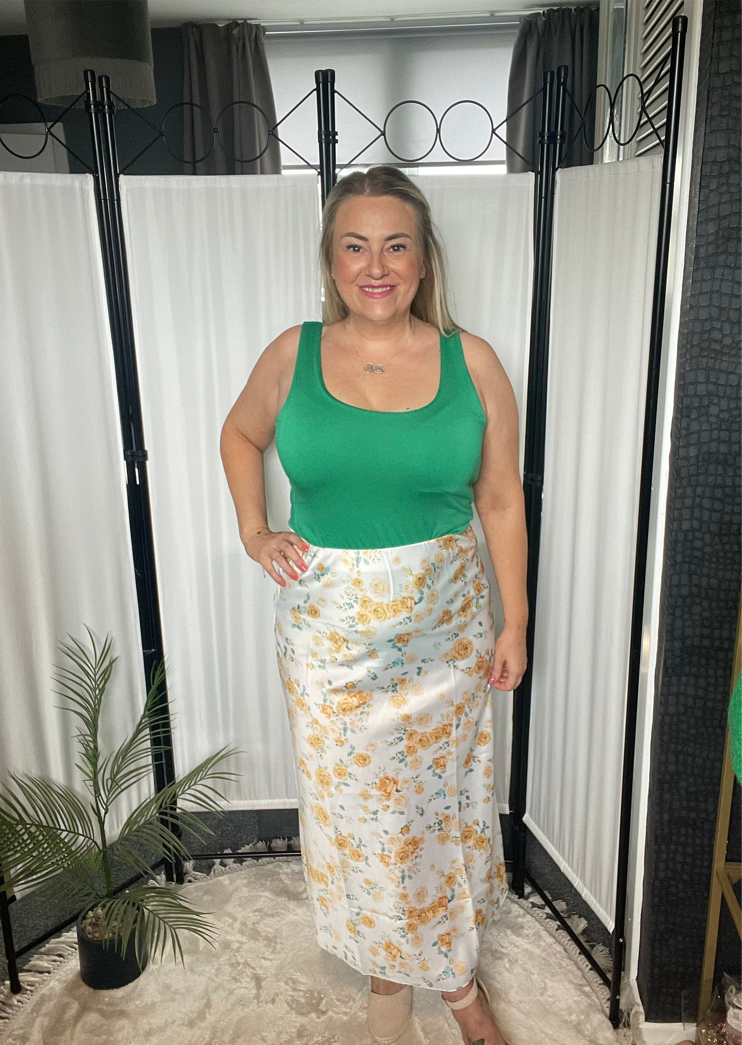 THE FLORAL SATIN STYLE SKIRT - YELLOW FLOWER