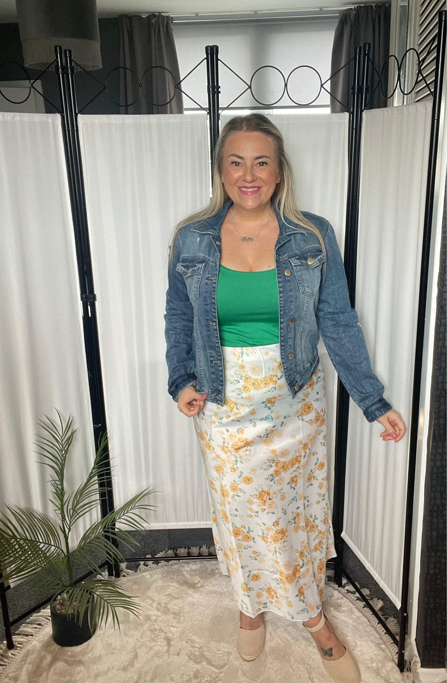 THE FLORAL SATIN STYLE SKIRT - YELLOW FLOWER