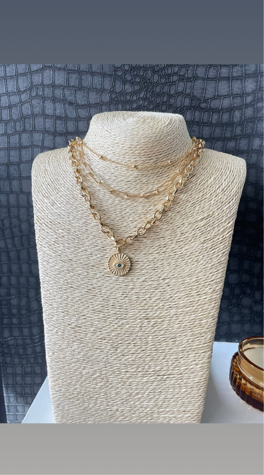 BOHO EVIL EYE 3 STRAND NECKLACE - GOLD STYLE