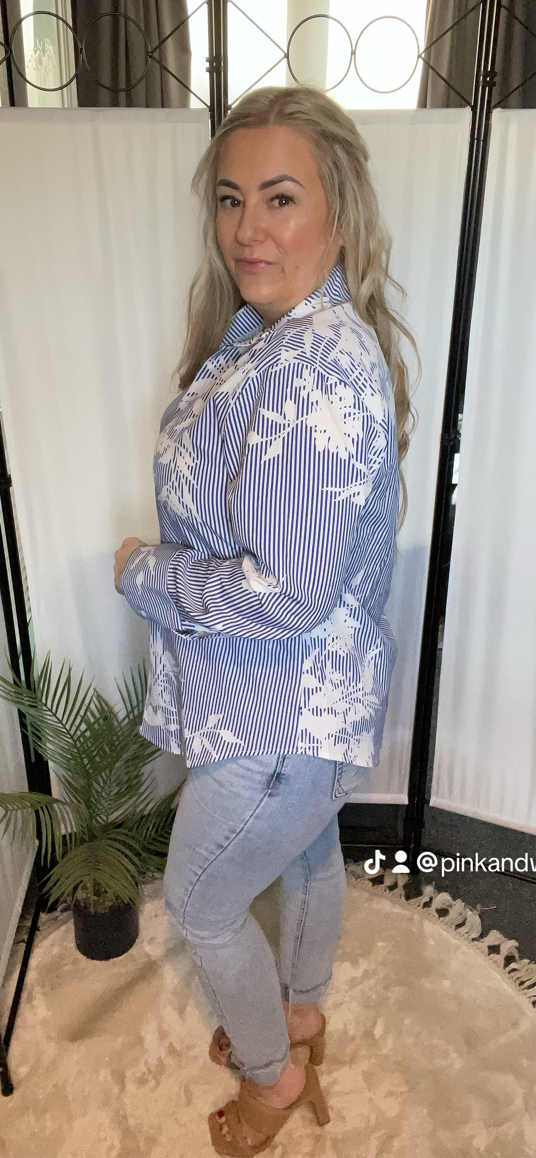 THE FLORAL PINSTRIPE SHIRT - BLUE & WHITE