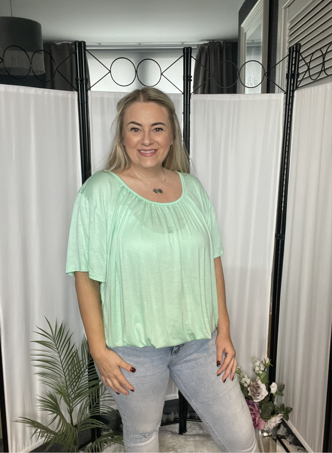 BUBBLE HEM TOP T-SHIRT STYLE - MINT