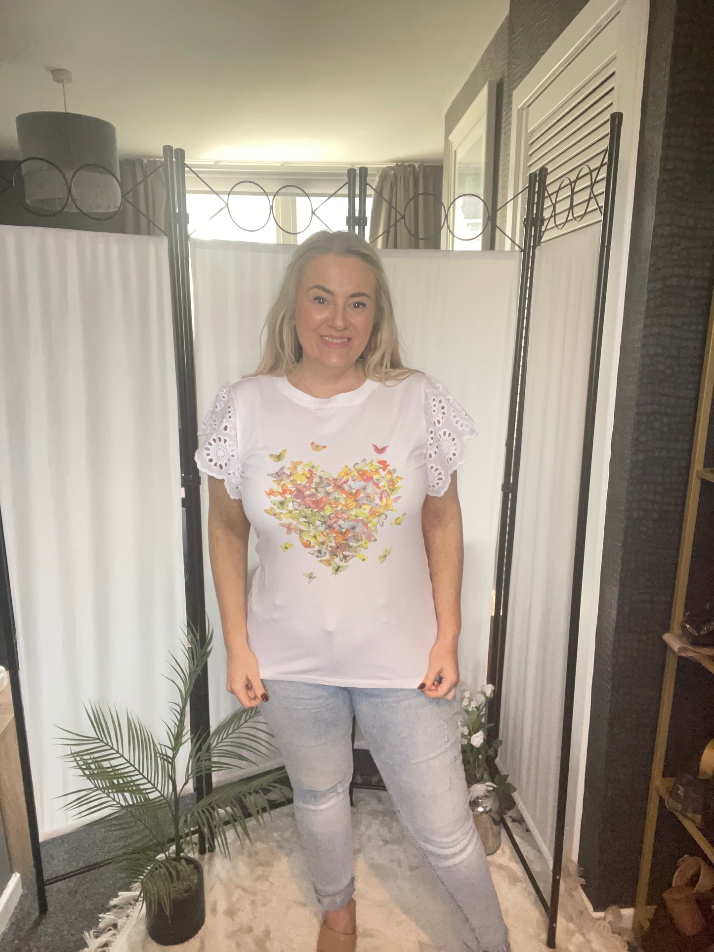 BUTTERFLY HEART TOP - WHITE