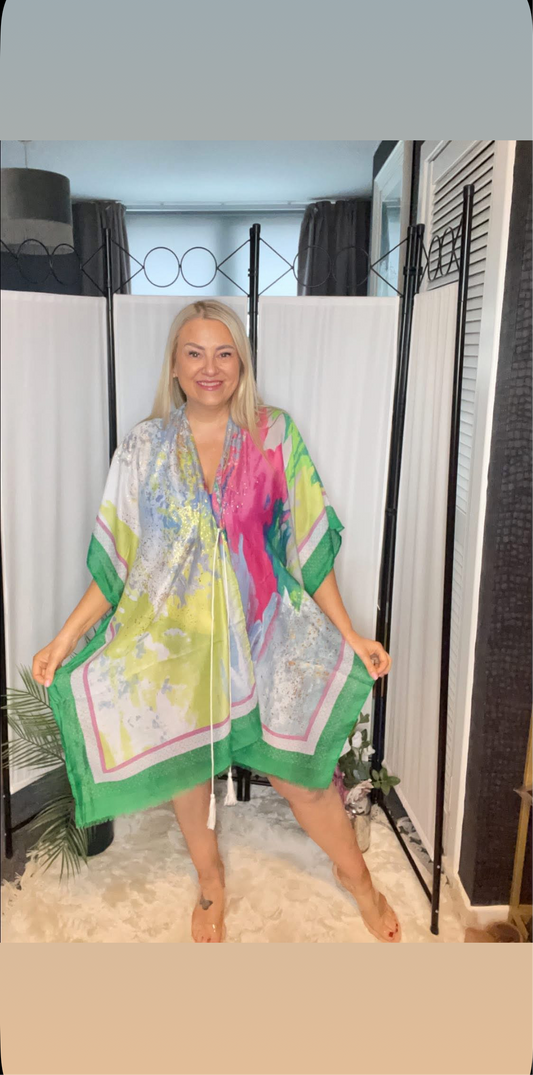 GREEN AND PINK SPLASH KAFTAN