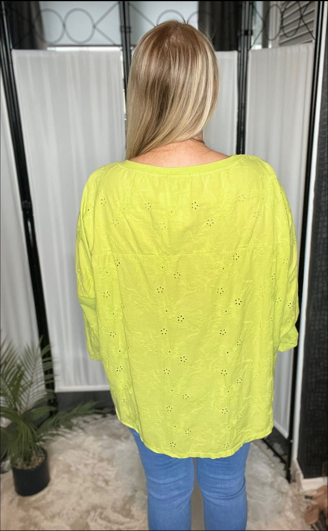 THE NADIA EMBROIDERED TOP - LIME GREEN