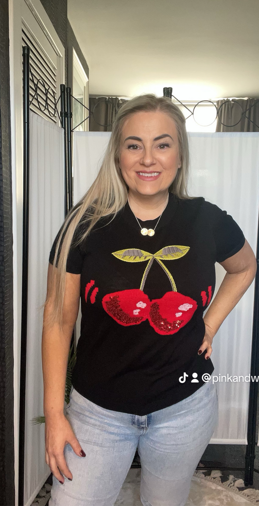 THE CHERRY FINE KNIT TOP - BLACK