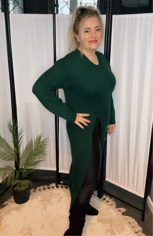 THE JENNA LONG JUMPER DRESS - BOTTLE GREEN