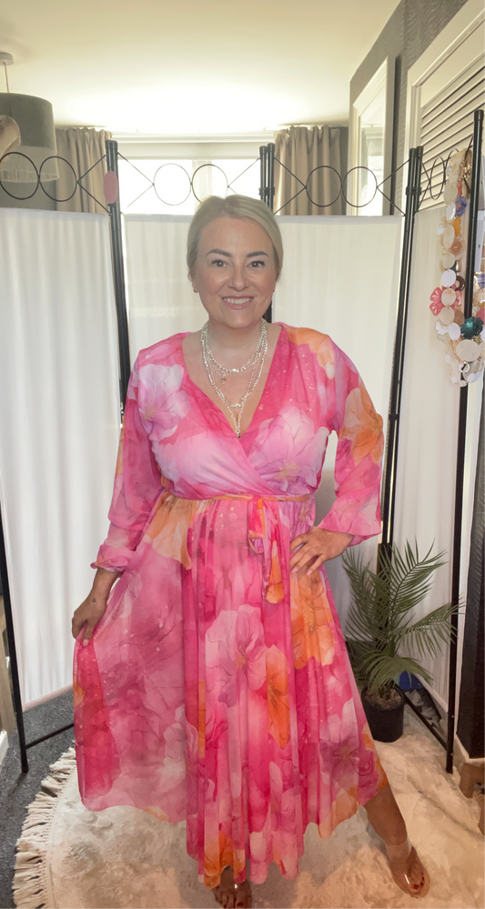 THE CHARLOTTE DRESS - PINK AND ORANGE FLORAL