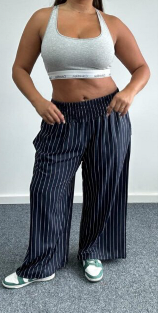 THE STRIPY TROUSER - NAVY/WHITE (CURVE)