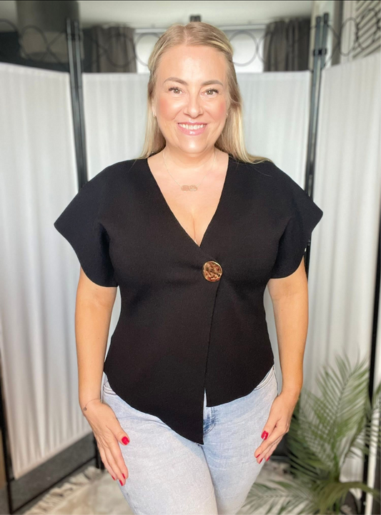 THE ANDRADA GOLD BUTTON TOP - BLACK