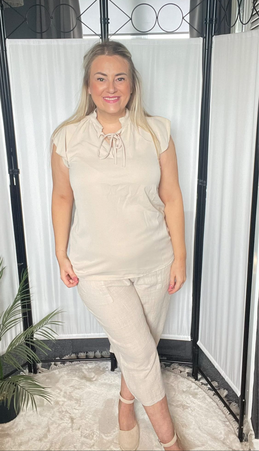THE ALISON FRILL SLEEVE BLOUSE - BEIGE