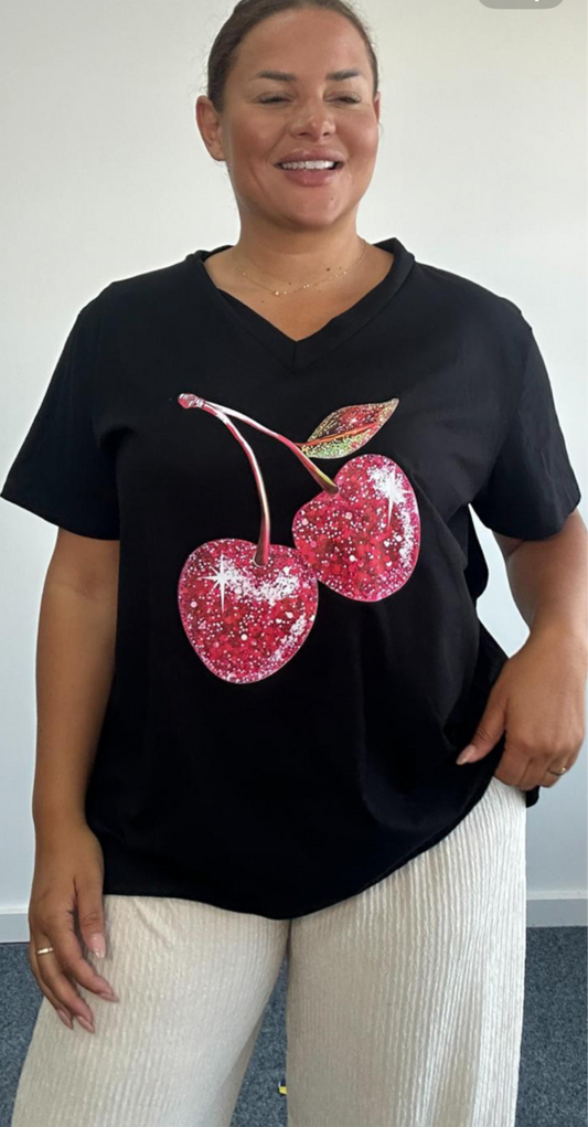 THE CHERRY T-SHIRT - BLACK (CURVE)