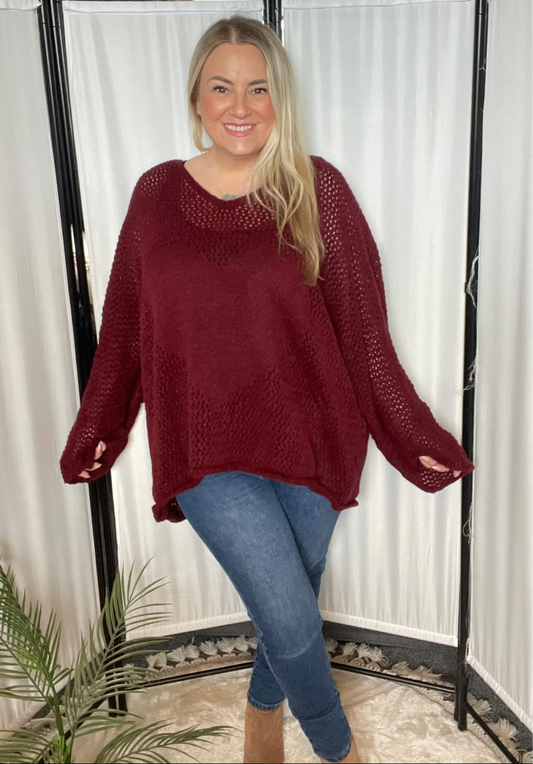 THE LIGHT KNIT OVERSIZED HEART JUMPER  - WINE