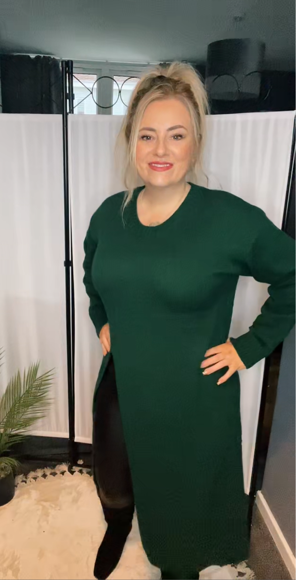THE JENNA LONG JUMPER DRESS - BOTTLE GREEN