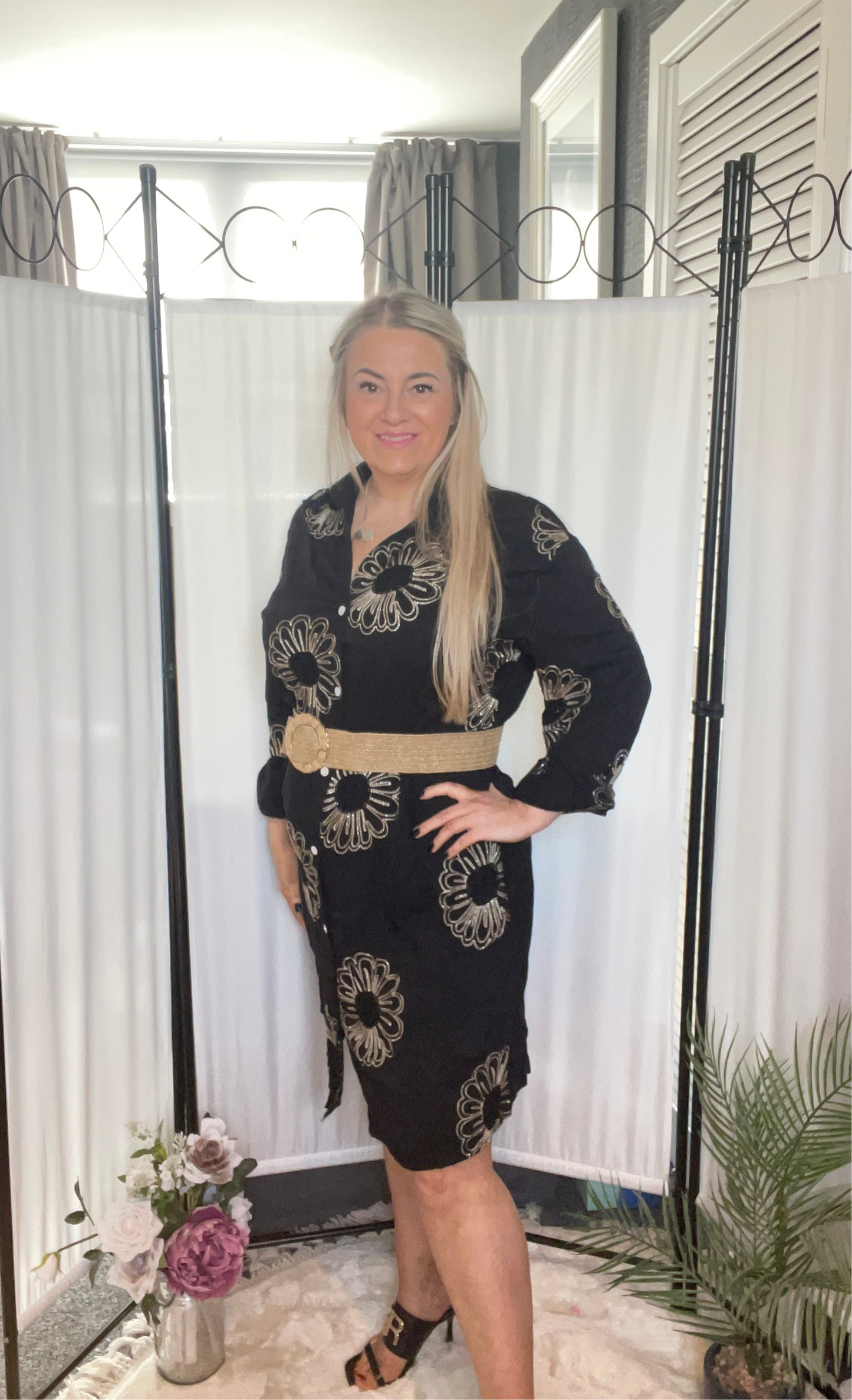 THE MIAMI SHIRT STYLE DRESS - BLACK & GOLD