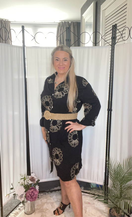 THE MIAMI SHIRT STYLE DRESS - BLACK & GOLD
