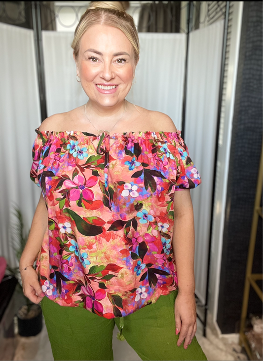 THE TAMARA ON/OFF SHOULDER TOP - MULTI COLOUR