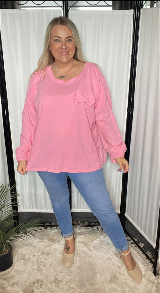 THE NADIA EMBROIDERED BOW TOP - PINK