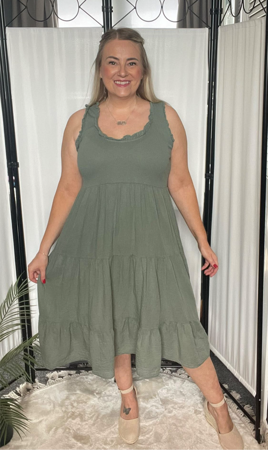 THE HELENA LINED DRESS - KHAKI