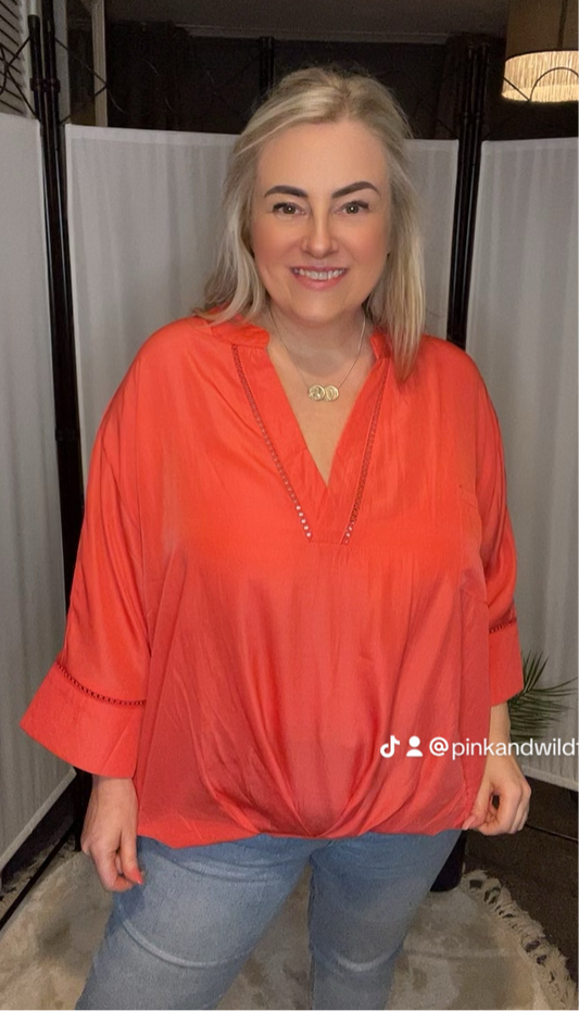THE AMBER TOP - CORAL/ORANGE