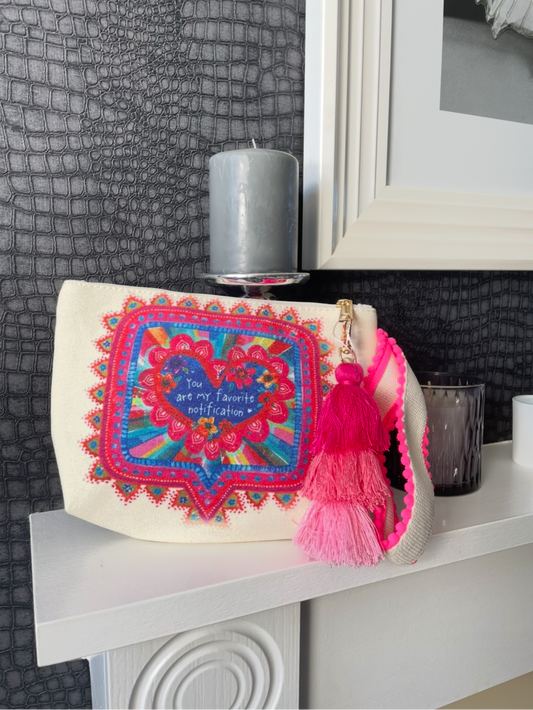 THE BOHO PINK TASSEL CLUTCH BAG