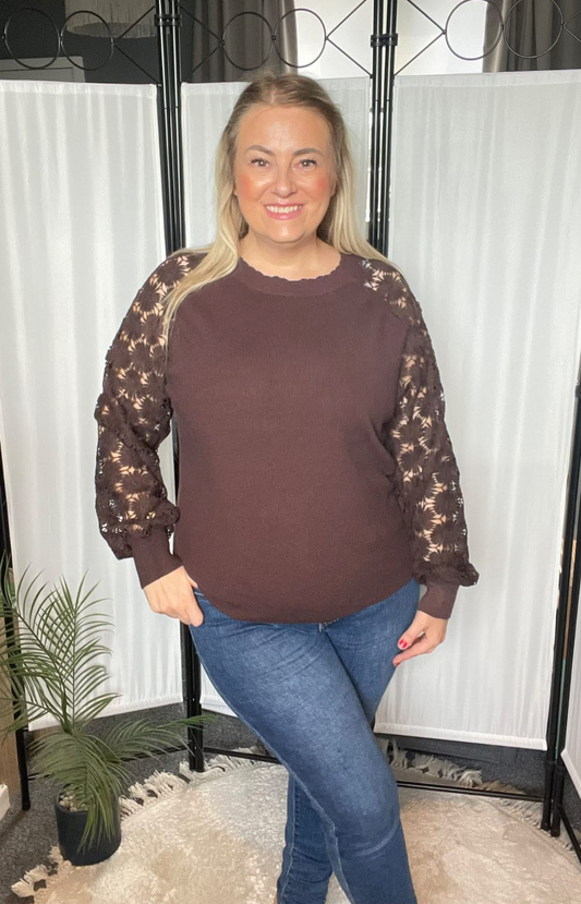 THE FLORAL SLEEVE JUMPER - BROWN