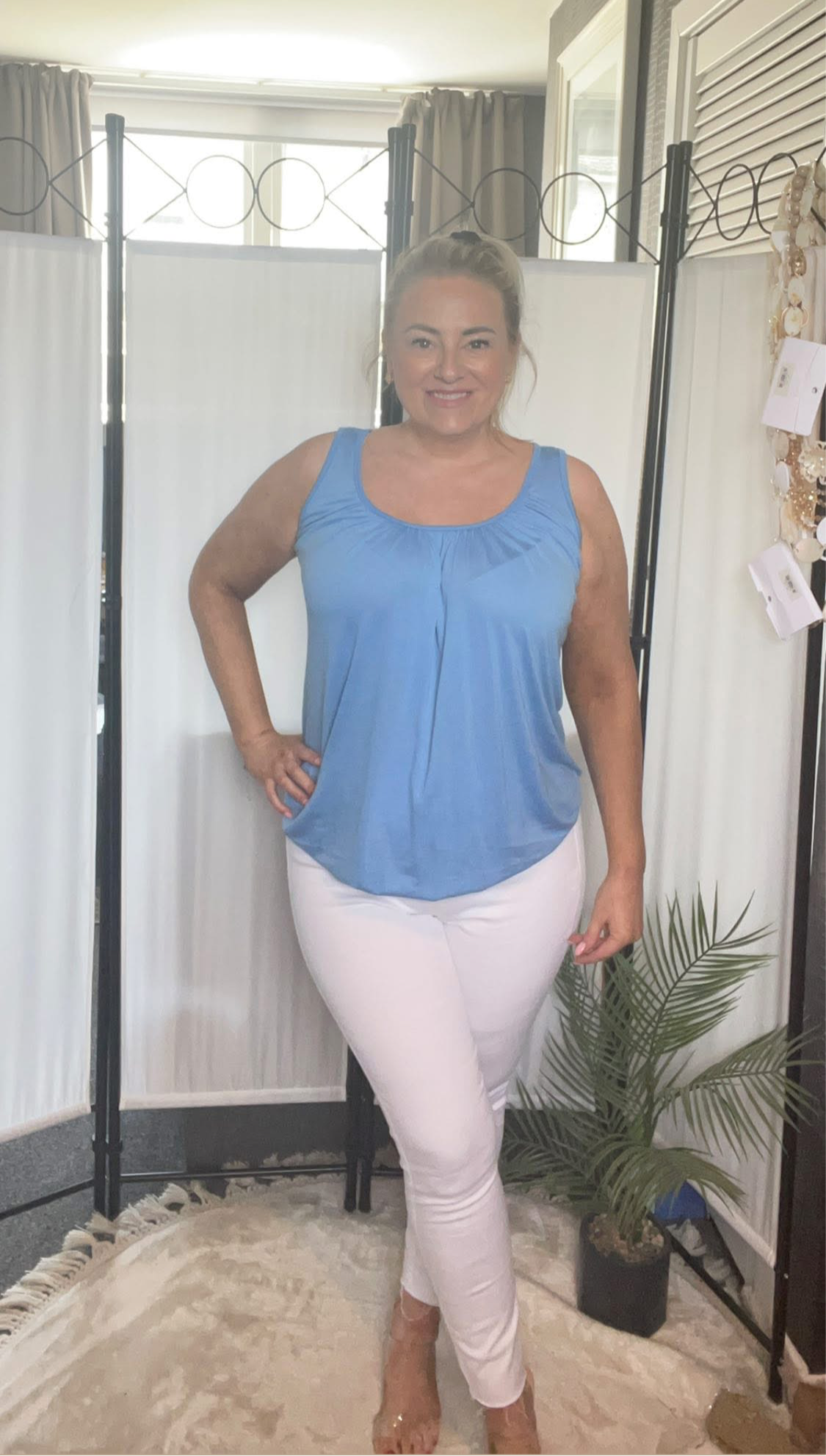 THE BUBBLE HEM VEST TOP - CORNFLOWER BLUE
