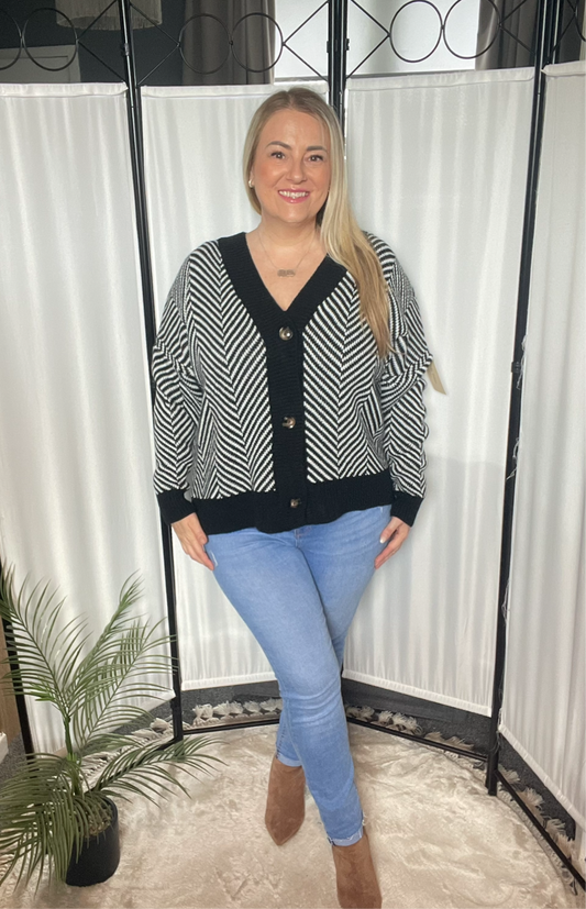 THE ZIGZAG CARDIGAN - BLACK/WHITE