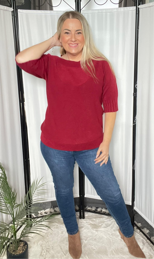 THE BILLIE SHORT SLEEVE JUMPER - WINE