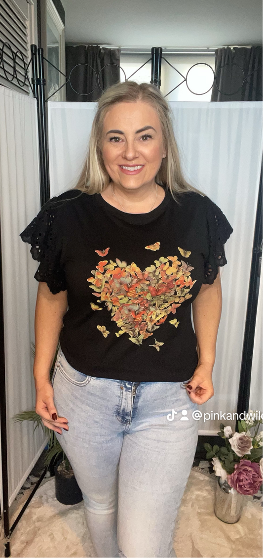 BUTTERFLY HEART TOP - BLACK