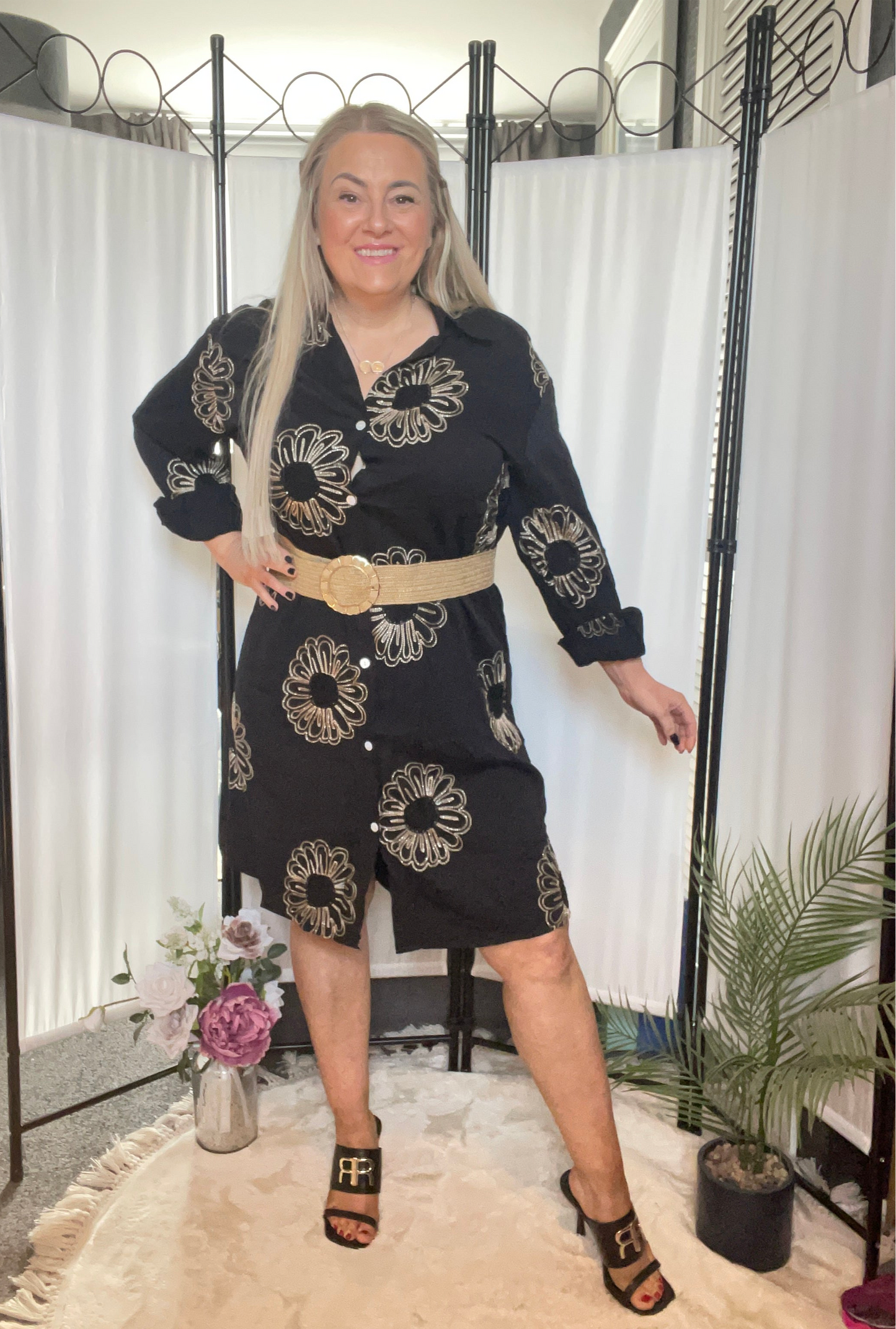 THE MIAMI SHIRT STYLE DRESS - BLACK & GOLD