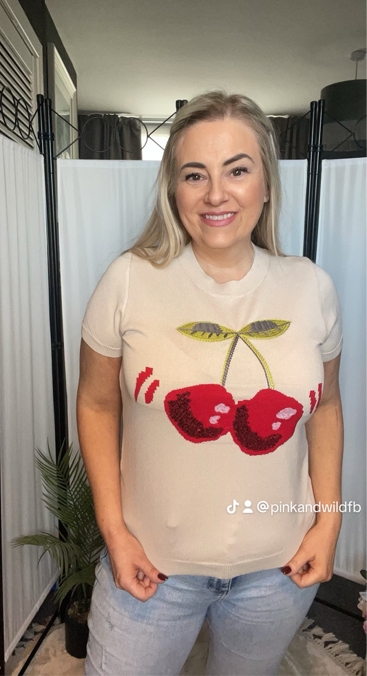THE CHERRY FINE KNIT TOP - BEIGE