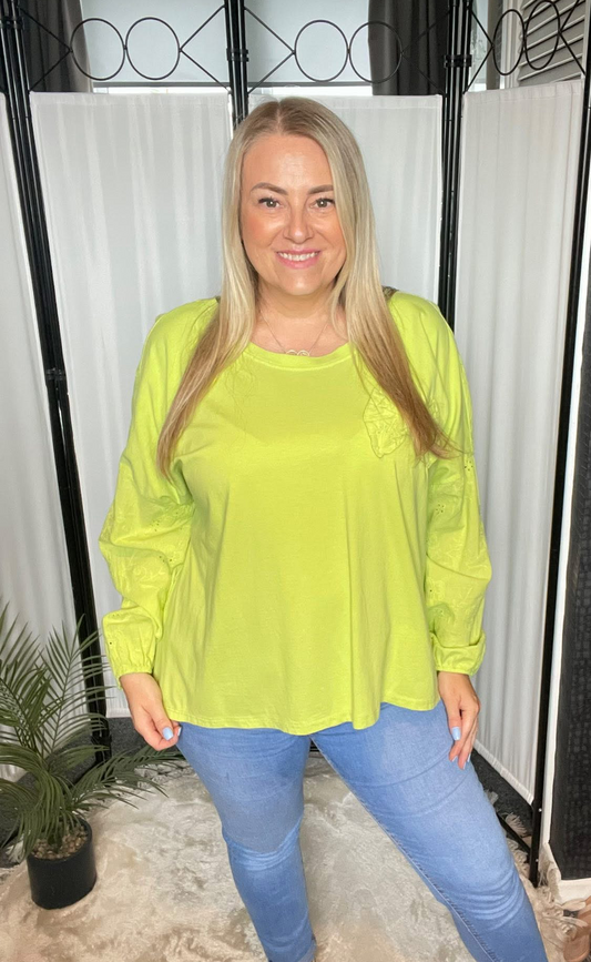 THE NADIA EMBROIDERED TOP - LIME GREEN