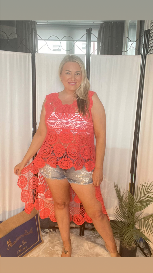 THE KAYLA CROCHET TOP - CORAL