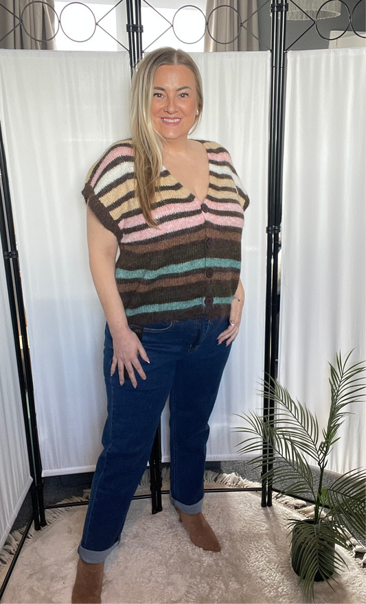 THE STRIPE KNIT TOP - PINK MIX