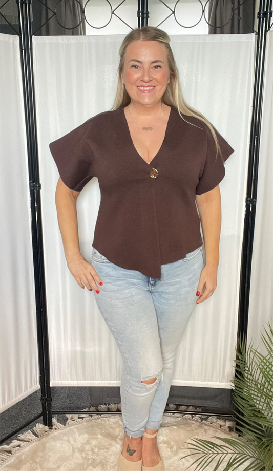 THE ANDRADA GOLD BUTTON TOP - BROWN