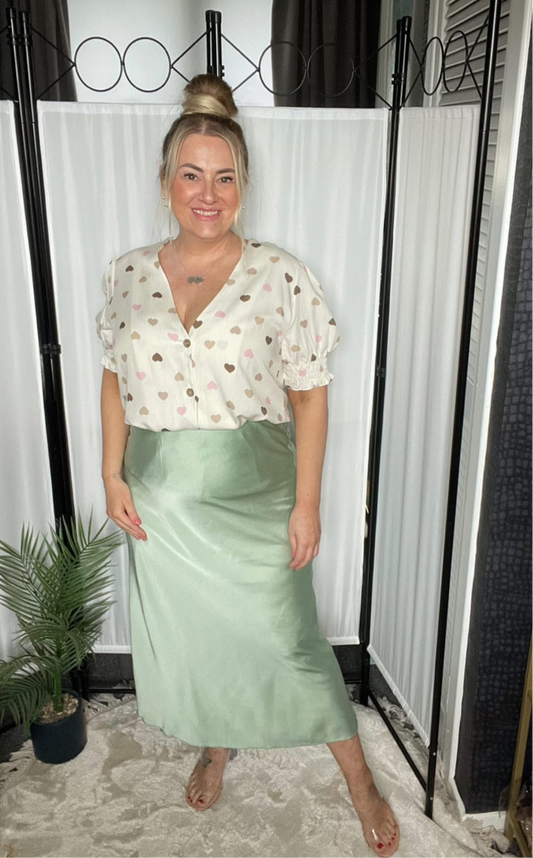 THE SATIN LOOK SKIRT - SAGE