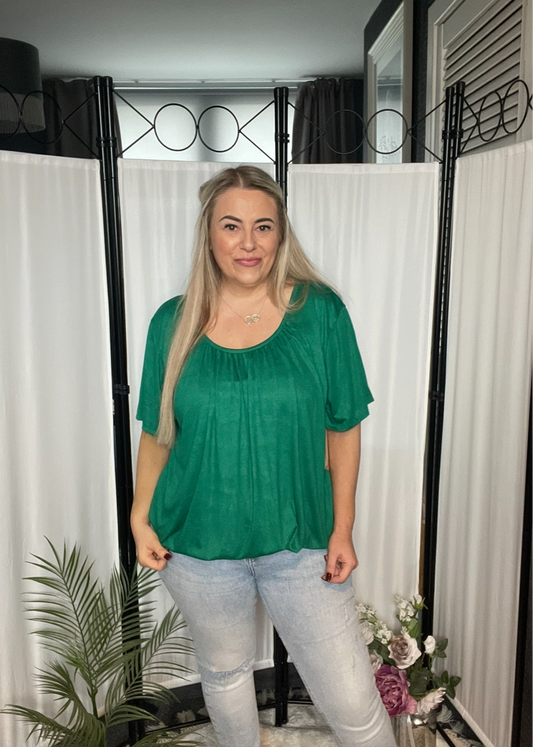 BUBBLE HEM T-SHIRT STYLE TOP - JADE GREEN
