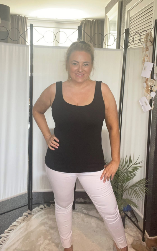DOUBLE LAYERED VEST TOP - BLACK (STANDARD)