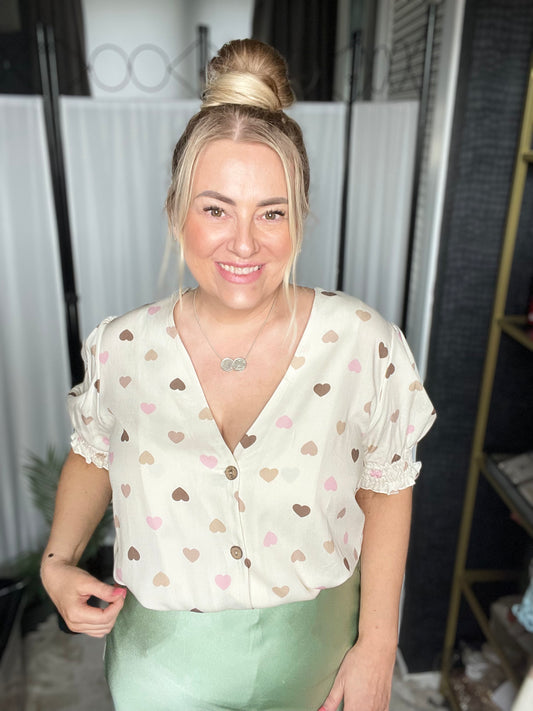 THE SCATTERED HEARTS BLOUSE - CREAM
