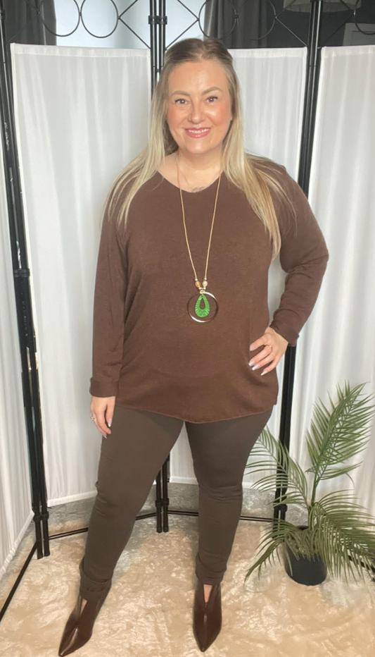 THE HANNAH NECKLACE TOP - BROWN