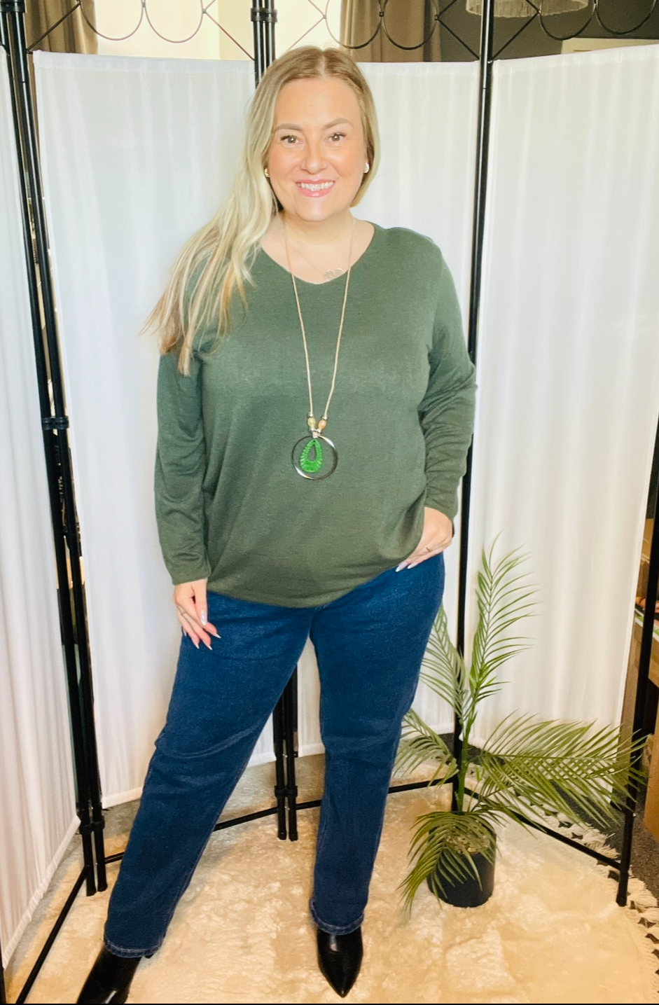 THE HANNAH NECKLACE TOP - FERN GREEN