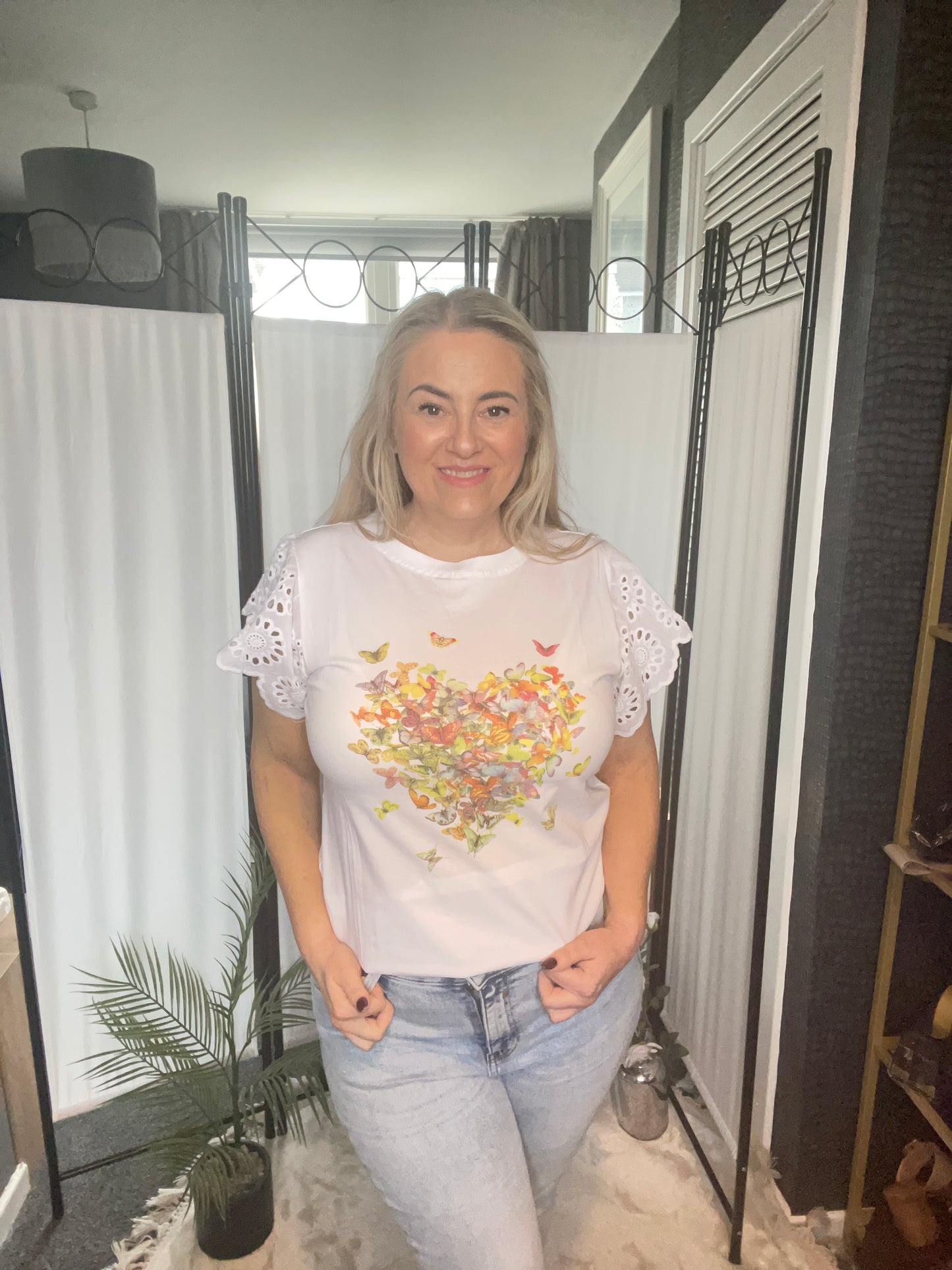 BUTTERFLY HEART TOP - WHITE