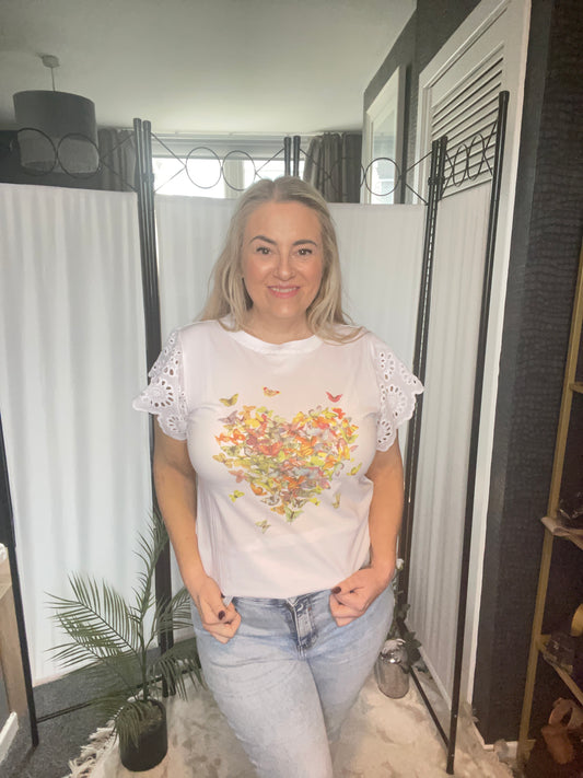 BUTTERFLY HEART TOP - WHITE